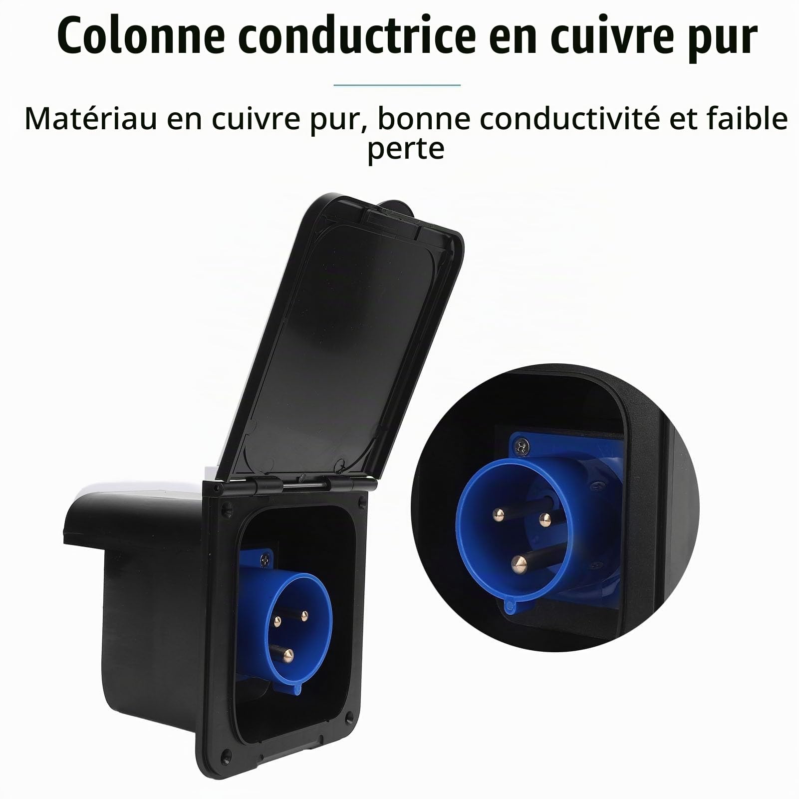 Prise secteur encastrée, prise secteur 3 broches 32 A Prise d'alimentation étanche avec couvercle, prise d'alimentation pour caravanes, camping-cars, remorques (BLACK)