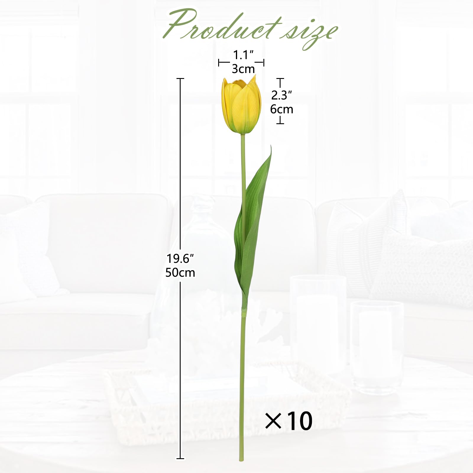 Arborus Pack of 10 Artificial Tulips 50 cm Artificial Flowers Tulips Like Real Yellow Decorative Tulips for Vase Artificial Spring Flowers Flower Arrangement for Table Shelf Decoration Indoor Living Room Bedroom Dining Room Product Image 2