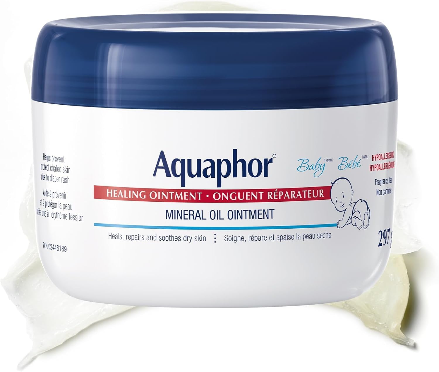 Aquaphor Baby Healing Ointment for Baby's Sensitive Skin, Multipurpose Ointment Helps Prevent Diaper Rash, Fragrance Free, Non Greasy and Non Comedogenic Body Moisturizer, 297g - 1