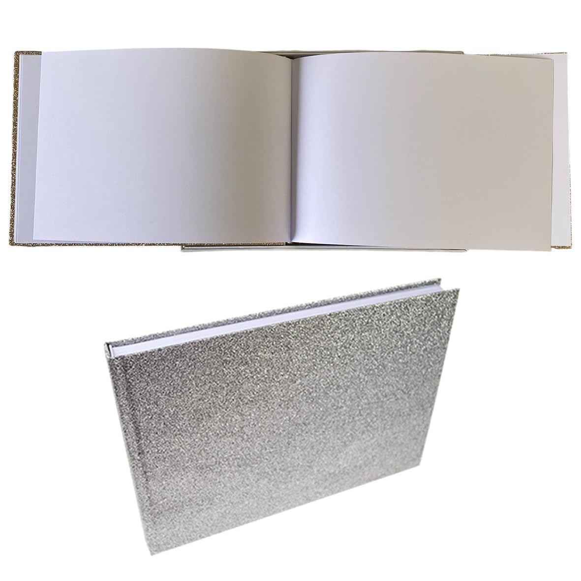 Glitter Guest Book, 80 Blank Pages 160 Sides Wedding Guestbook, Silver, Rose Gold, Champagne, Scrapbook - Boxed Case. Guest to Sign, Baby Shower, Birthday Christening, Funderal, Autograph (Silver)