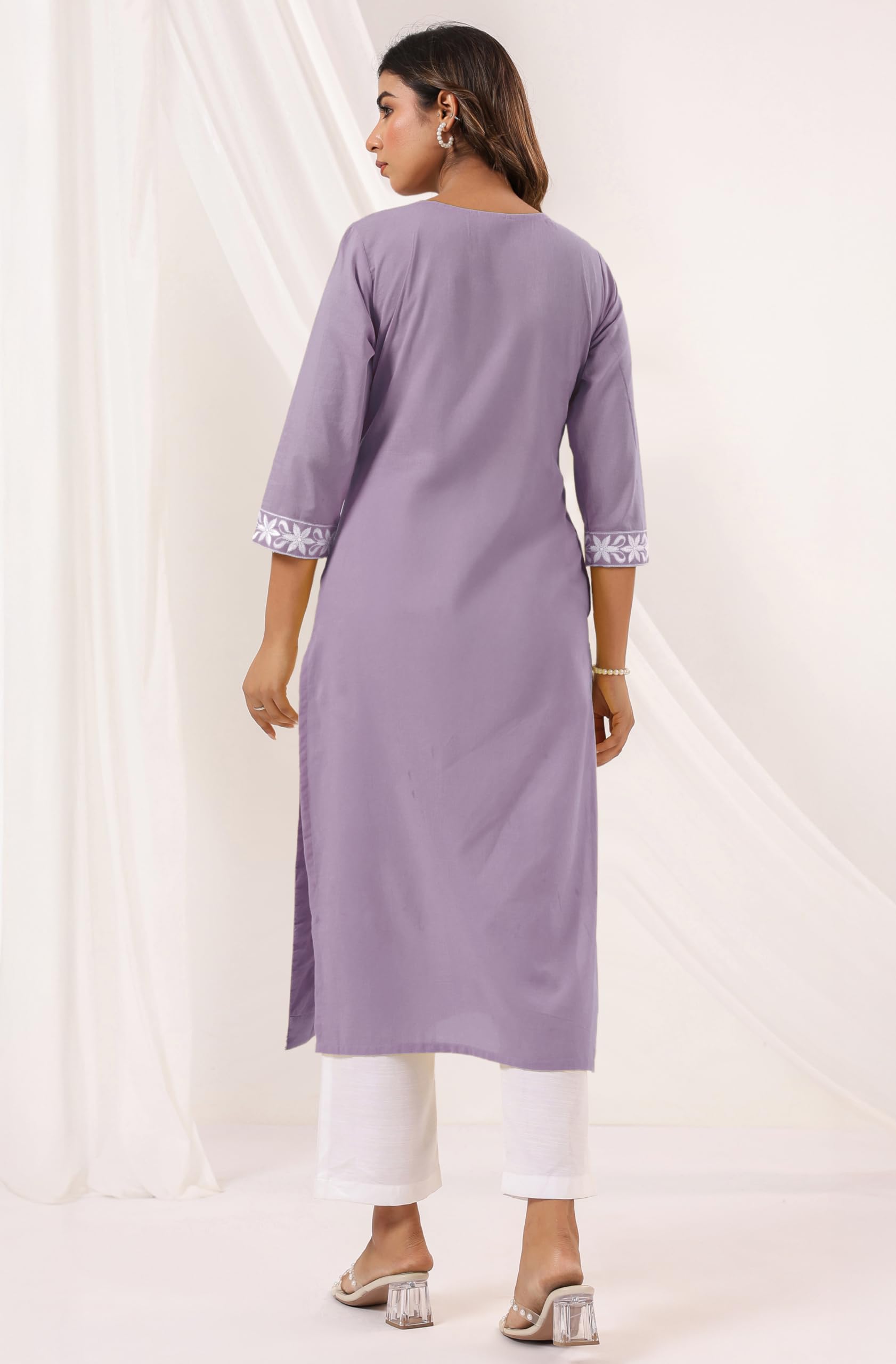 Janasya Women's Pure Cotton Embroidered Straight Kurta product image 3
