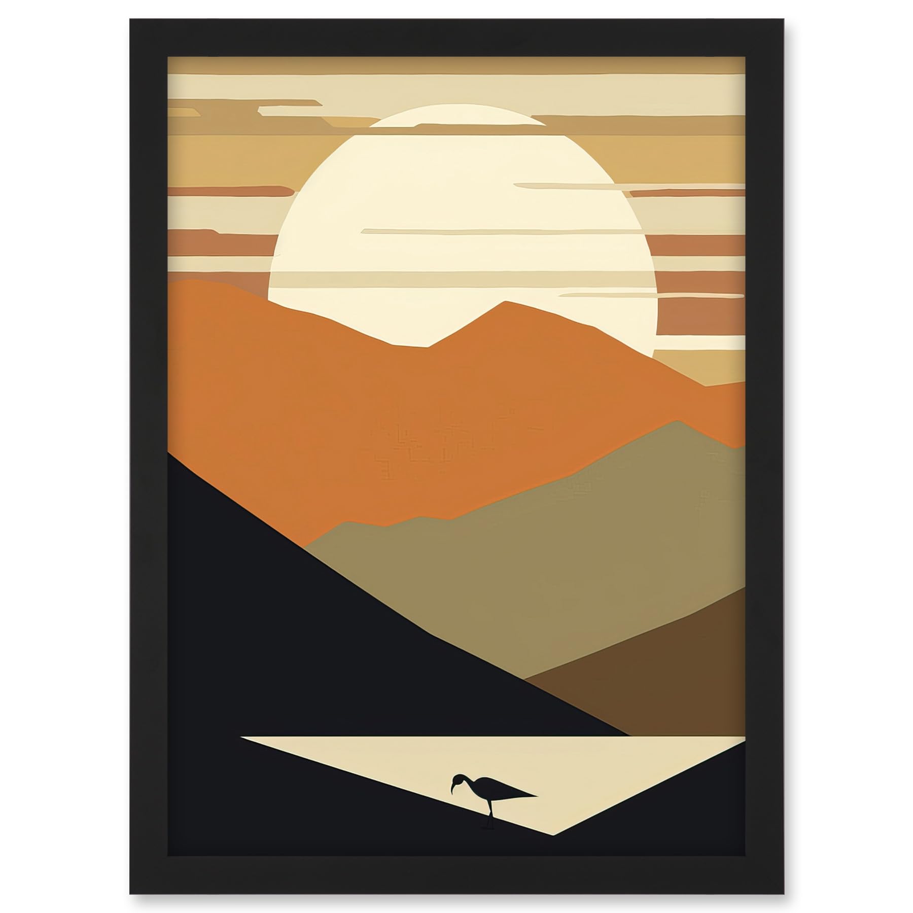 Artery8 Lakeside Mountain Sunset Boho Minimalism Landscape Artwork Framed A3 Wall Art Print