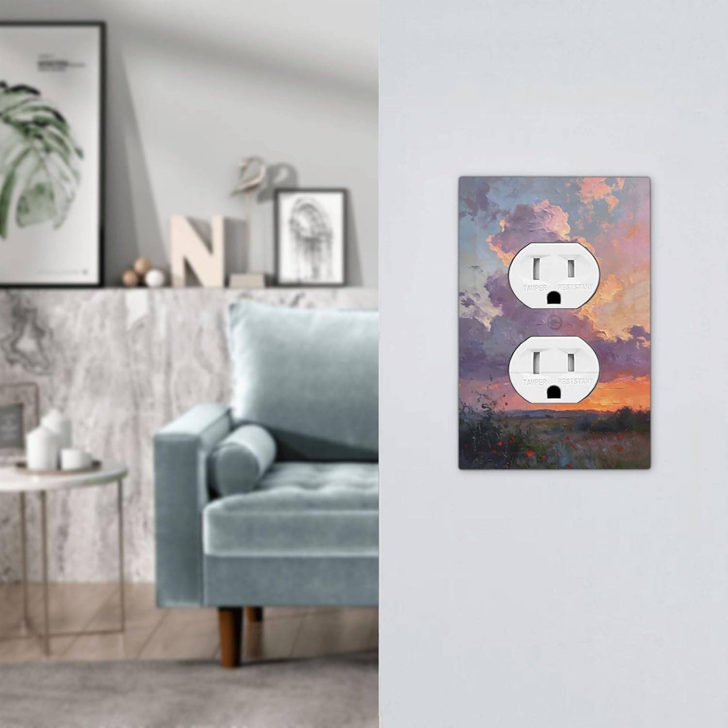 Abstract Sunset Dusk Natural Scenery Wild Flowers Outlet Covers 1 Gang Duplex Light Switch Cover Decorative Switch Plates Electrical Receptacle Faceplate Wall Plate for Farmhouse Bedroom Decor