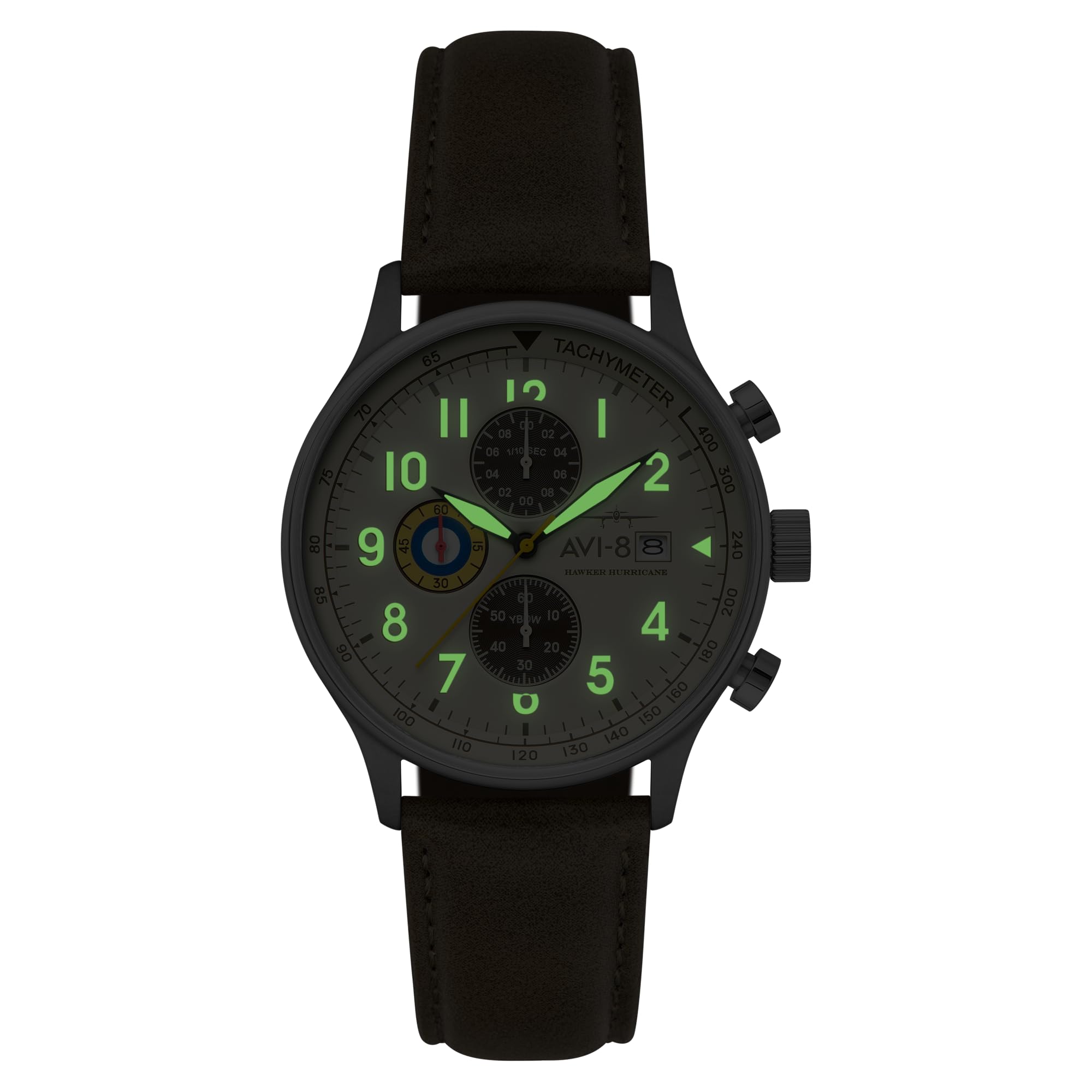 AVI-8 Hawker Hurricane Orologio cronografo classico con cinturino in pelle da uomo, 43,5 mm AV-4011
