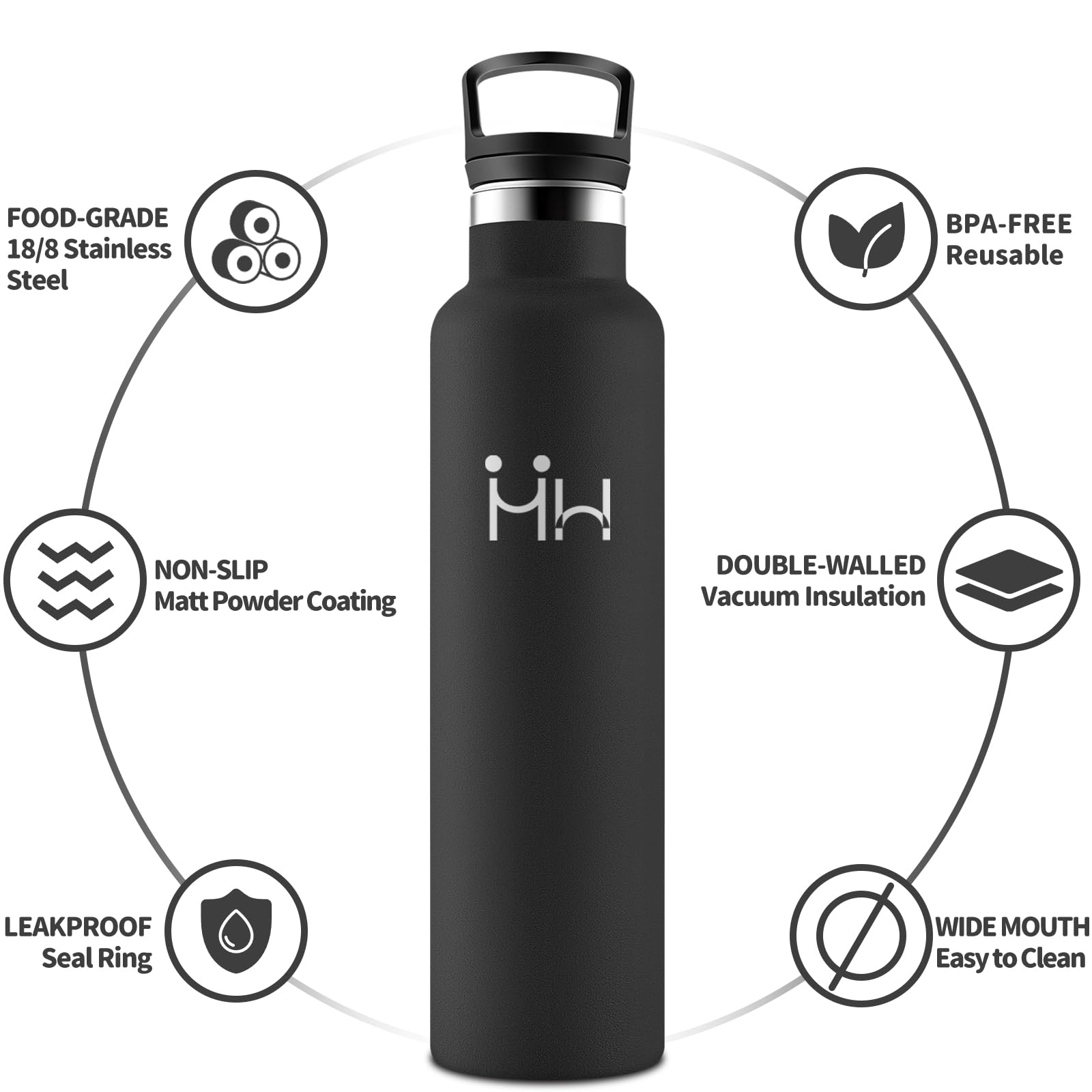 HoneyHolly Borraccia 1 Litro, Senza BPA, Bottiglia Termica, Sottovuoto a Doppia Parete, Borracce Termiche, 18/8 Acciaio Inox, Borraccia Termica con Cannuccia, Termos per Palestra, Sport, Bici