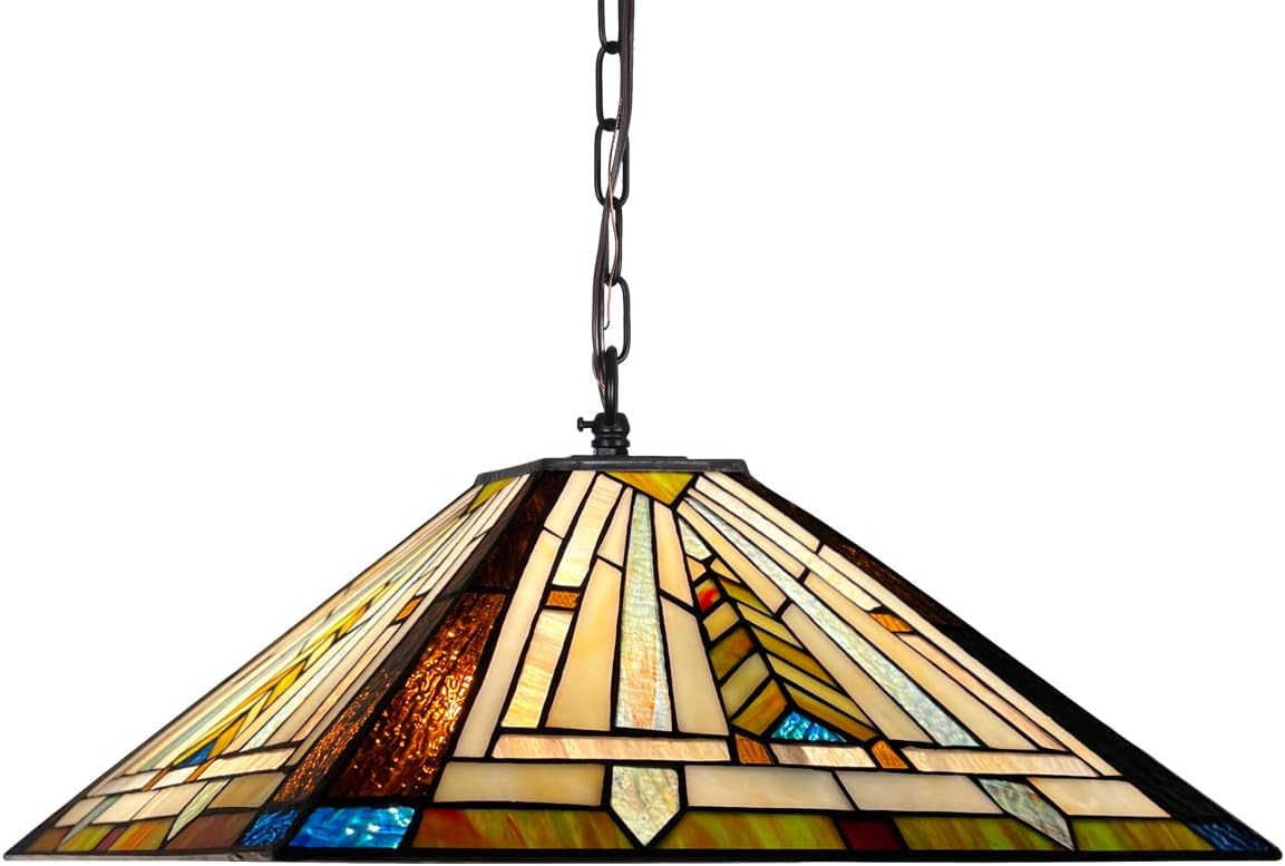 Tiffany Pendant Light Fixtures,Stained Glass 16" Wide Large Hanging Lamp for Dining Room,2 Lights Mission Style Antique Pendant Lighting for Kitchen and Bedroom