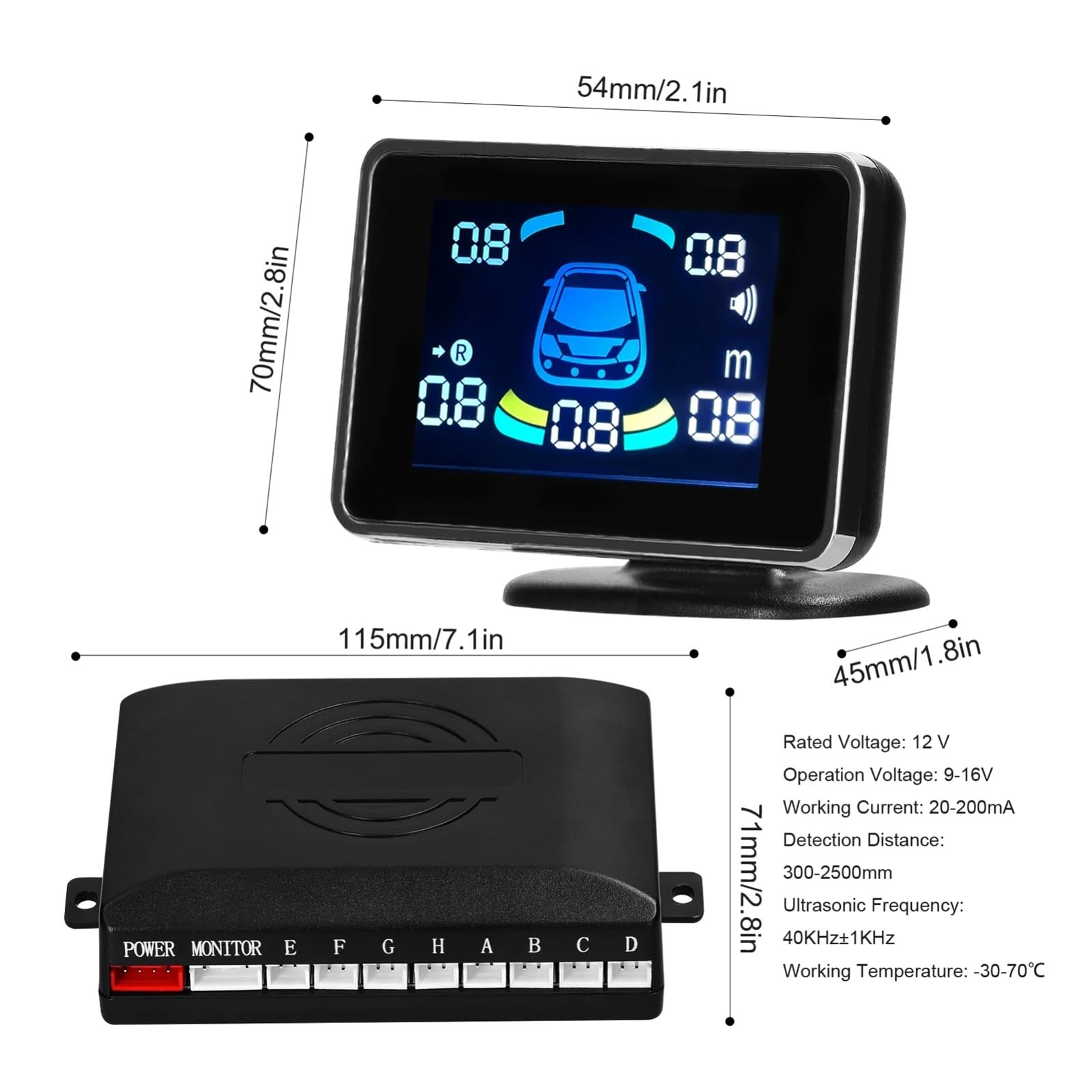 Sensore Parcheggio Kit Sensore Parcheggio Auto Radar Retromarcia Supporto Anteriore Posteriore Avviso Acustico/cicalino Con 8 Sensori Parcheggio Rilevamento Della Distanza Sensore Distanza Parcheggio(