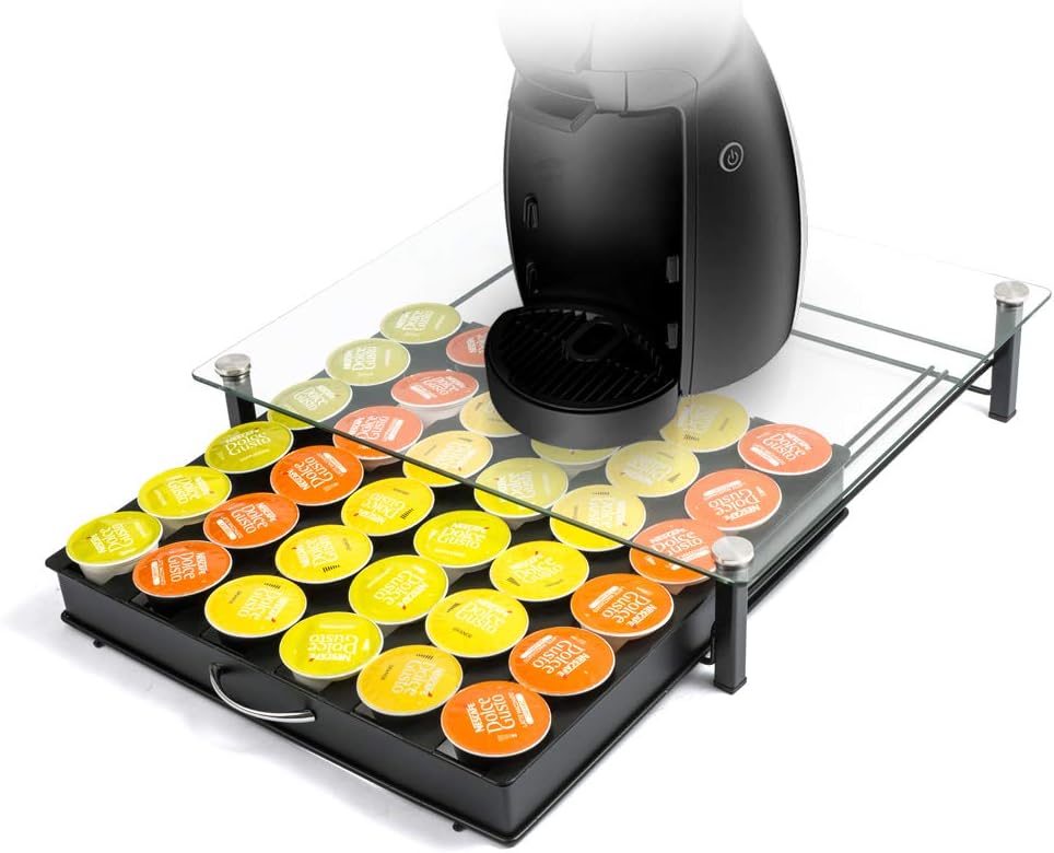 Coffee Capsule Holder HiveNets Tempered Glass Platform for Nescafe Dolce Gusto Machine Metal Kitchen Storage Capacity for 36PCS