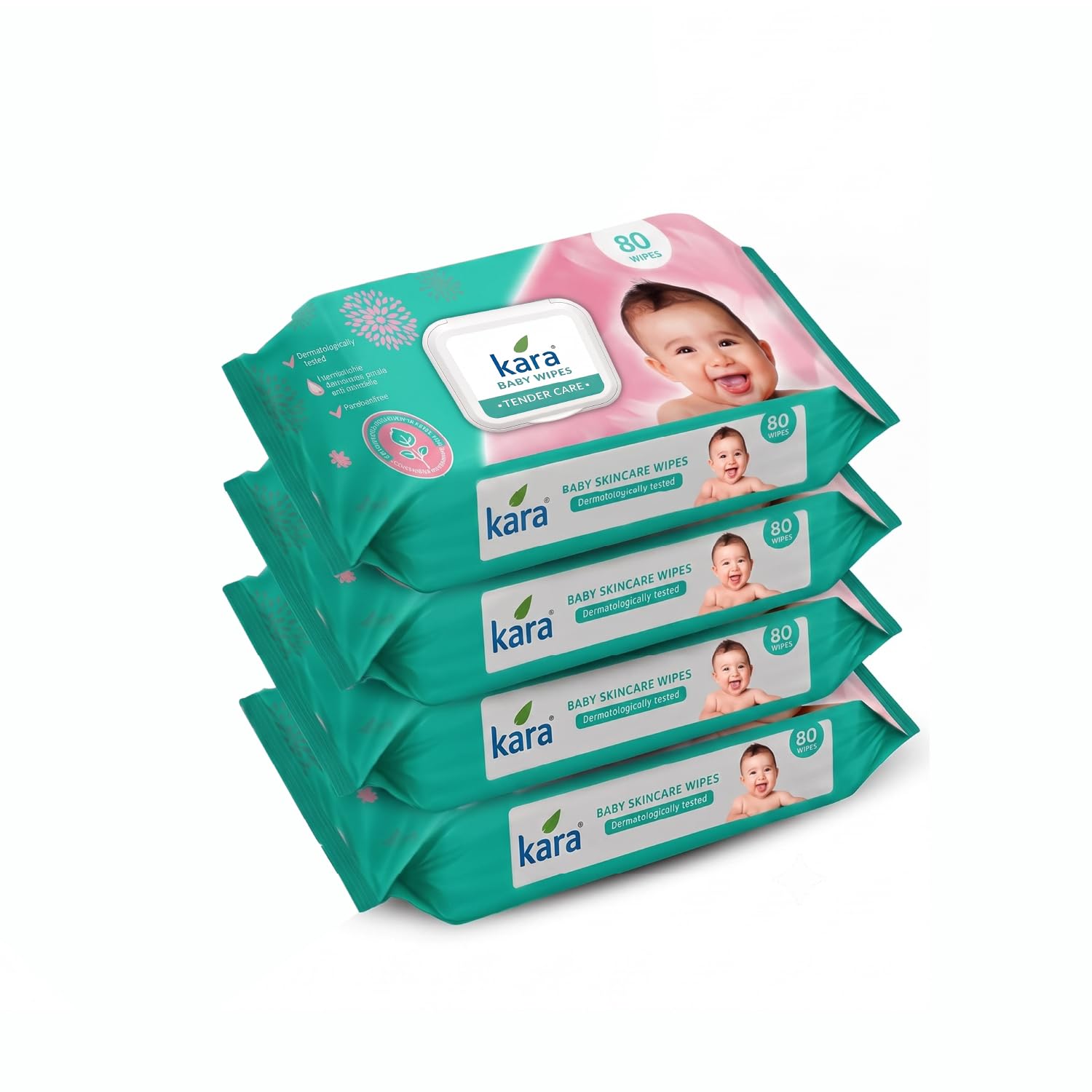 kara Baby Wet Wipes for Sensitive Skin with Chamomile & Vitamin E | 80 Wipes Pack | Gentle Cleansing Baby Wipes for Face Hands Body | Paraben Free, Dermatologically Tested with Lid Pack of 4-picture-11