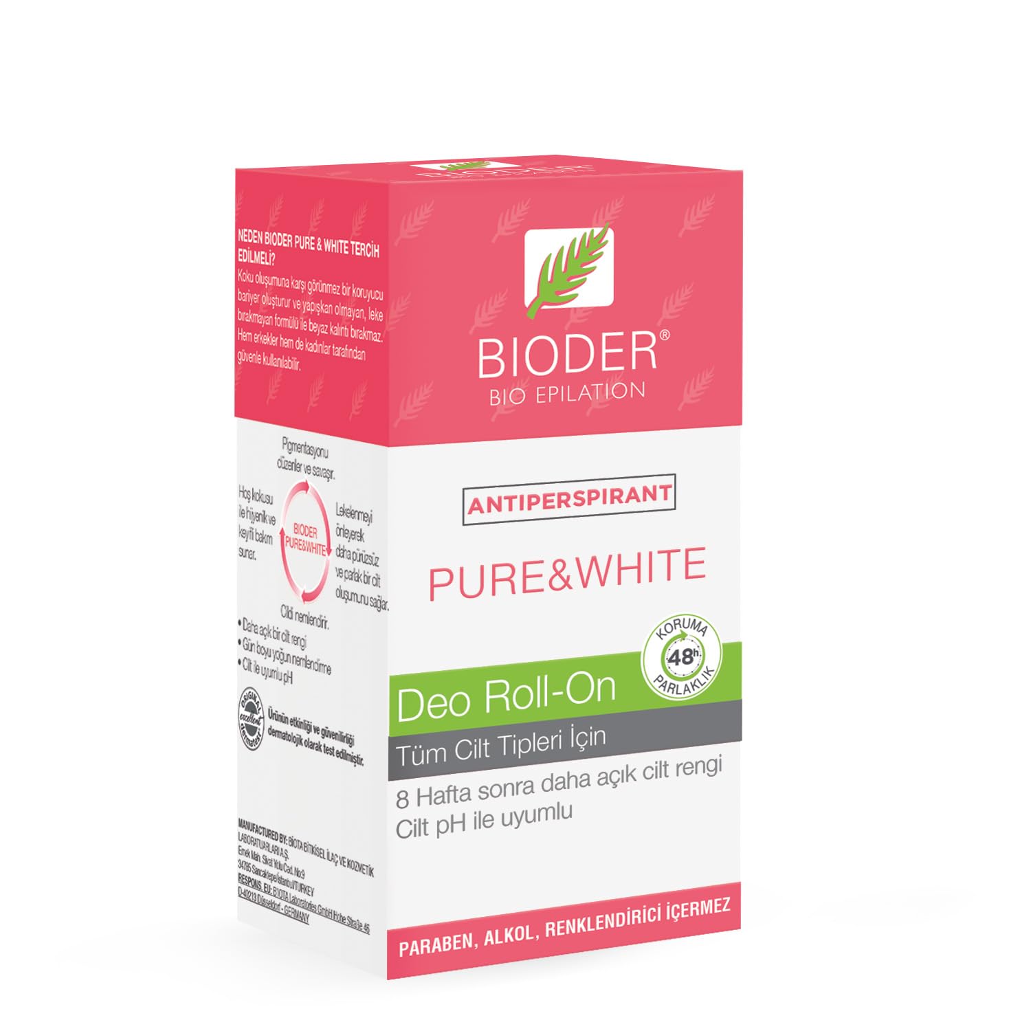 Bioder Pure & White Roll - On 50 ml Antiperspirant Terleme Önleyici - Kol Altı Beyazlatıcı Mucizevi Etki