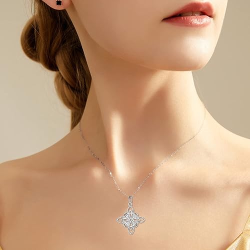 Miniatura 4 de DAOCHONG Collar con colgante de nudo celta de plata de ley 925 de buena suerte para mujer