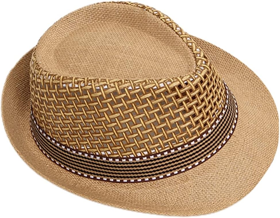 Kids Boys Girls Straw Fedora Panama Hat Toddler Roll Up Short Brim Summer Sun Beach Cap Western Trilby Derby Jazz Hat
