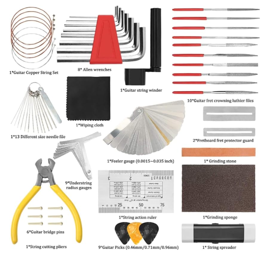 Luminexia 61PCS Chitarra Cura e Manutenzione Strumento Kit,Set di Strumenti per la Manutenzione della Riparazione della Chitarra,per Violino Ukulele Chitarra Ukulele Basso Mandolino Banjo