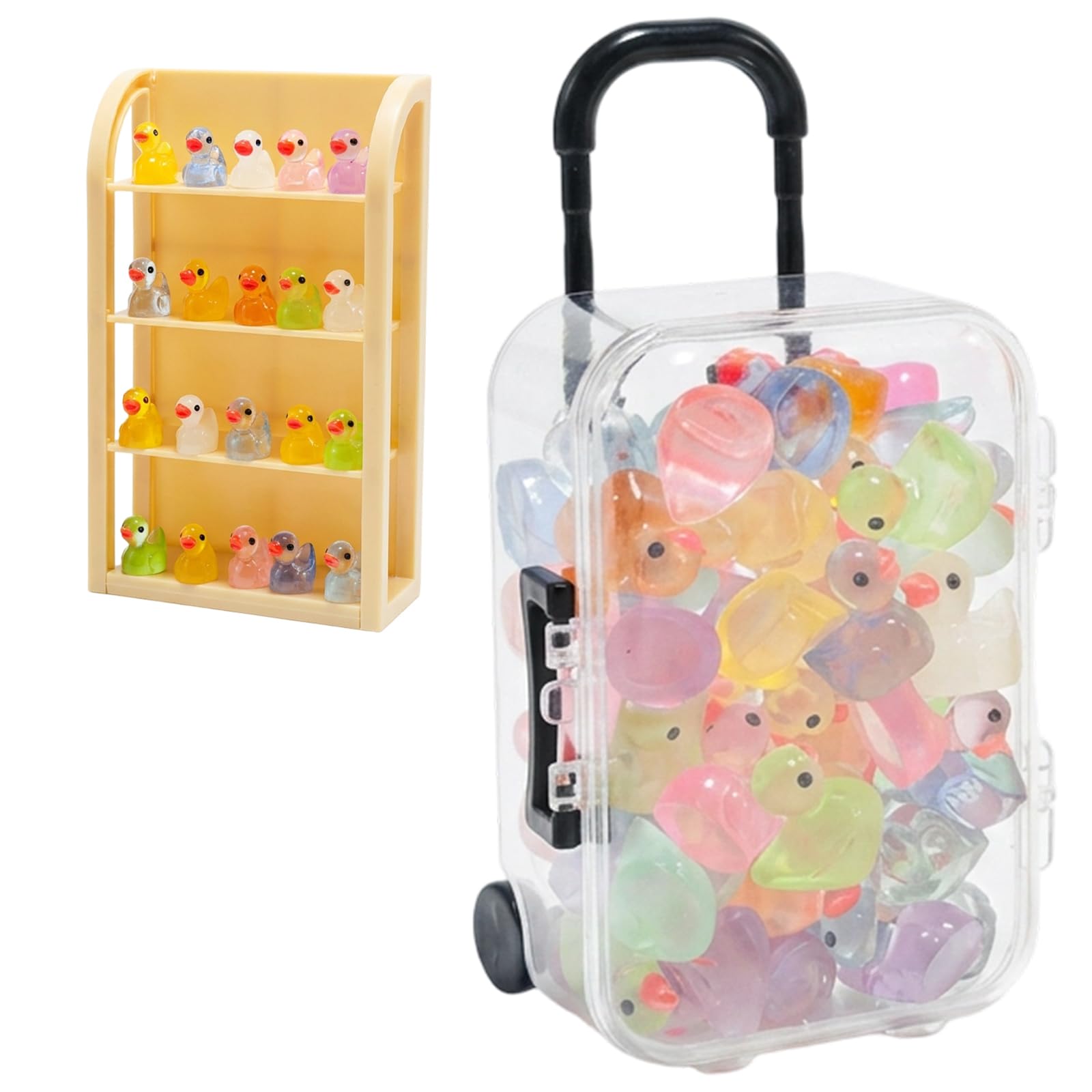 GETFACAI 30 PCS Tiny Ducks, A Set of Mini Ducks with a Luggage and Shelf, Ideal for Decor Enthusiasts and Collectors