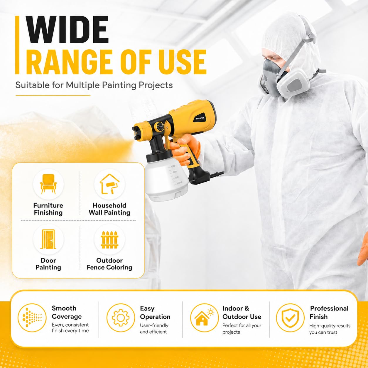 Pulverizador de pintura de alta potencia de 1000 W, pistola de pintura eléctrica HVLP con perilla de ancho ajustable, 4 boquillas y 3 patrones, fácil de limpiar para muebles, interior del hogar