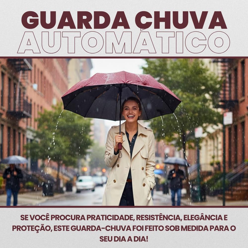 Guarda Chuva Automático Reforçado com Botão – Compacto, Antivento e com Proteção UV Blackout - Guarda Chuva Dobrável e Portátil, Ideal para Bolsa e Mochila - AmelShop