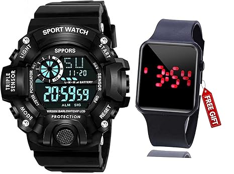 SELLORIA Black Digital Sports Watch for Mens Kids Sports Watch for Boys -
