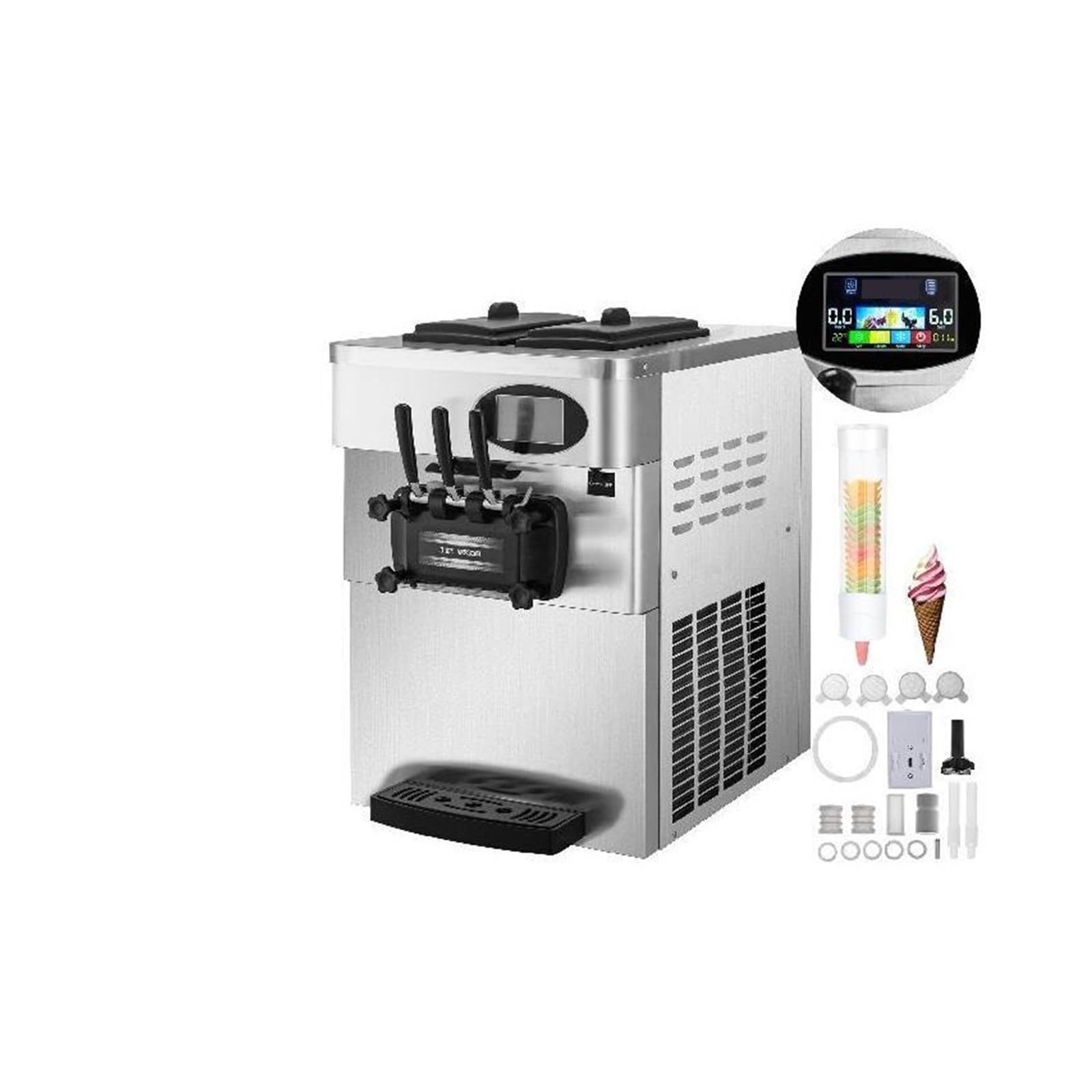 20-28L/H sorbetière molle comptoir Commercial tricolore 2 + 1 saveurs cônes sucrés équipement de congélation distributeur automatique Durabilité, Efficacité