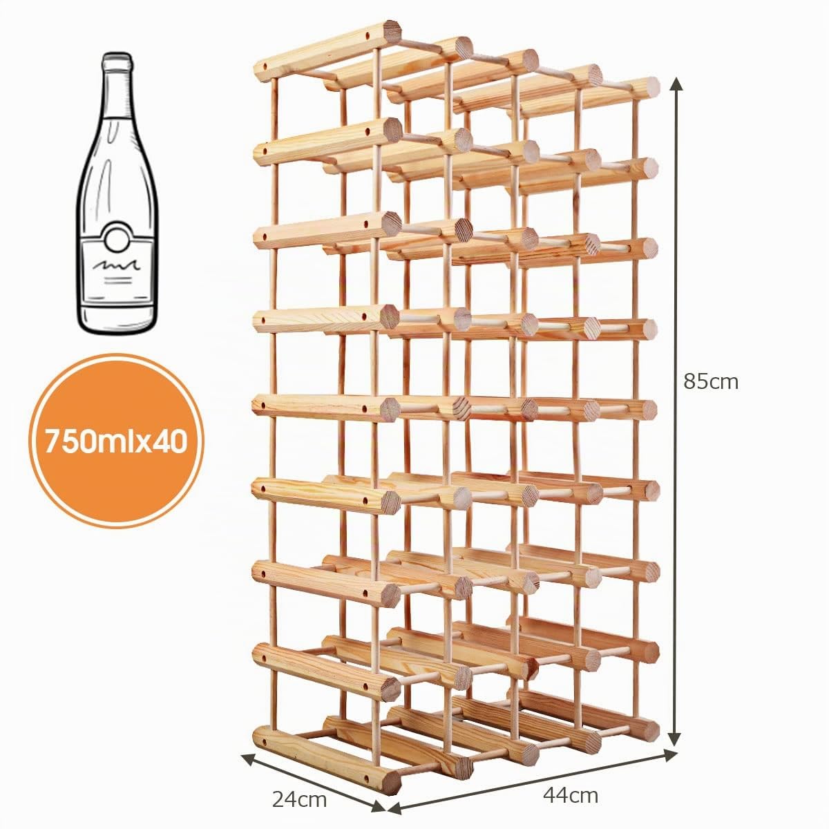 GOPLUS 36 Botellas Estantería para Vino, Botellero Modular Gran Capacidad de Madera de Pino, 85 x 44 x 24 CM
