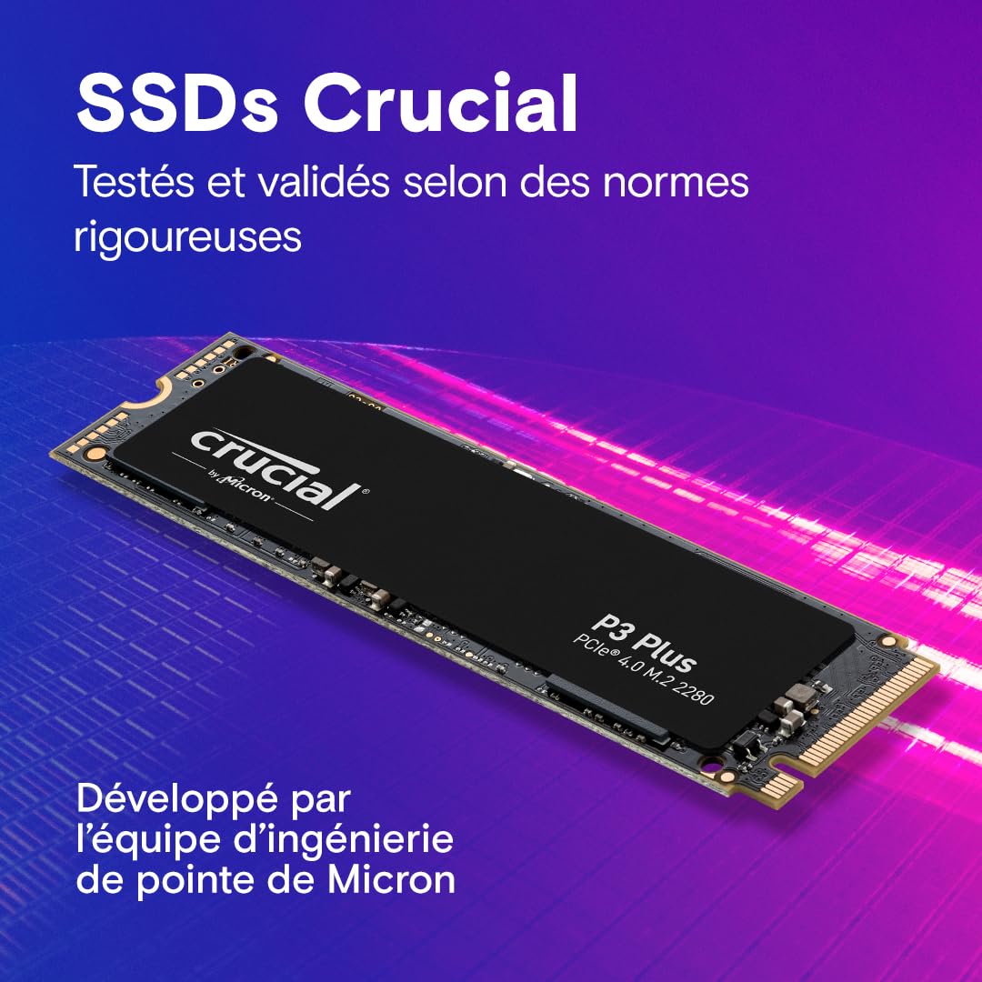 Crucial P3 Plus SSD 1To PCIe Gen4 NVMe M.2 SSD Interne, Jusqu’à 5.000 Mo/s, Compatible avec Ordinateur Portable et de Bureau, Disque Dur SSD - CT1000P3PSSD801