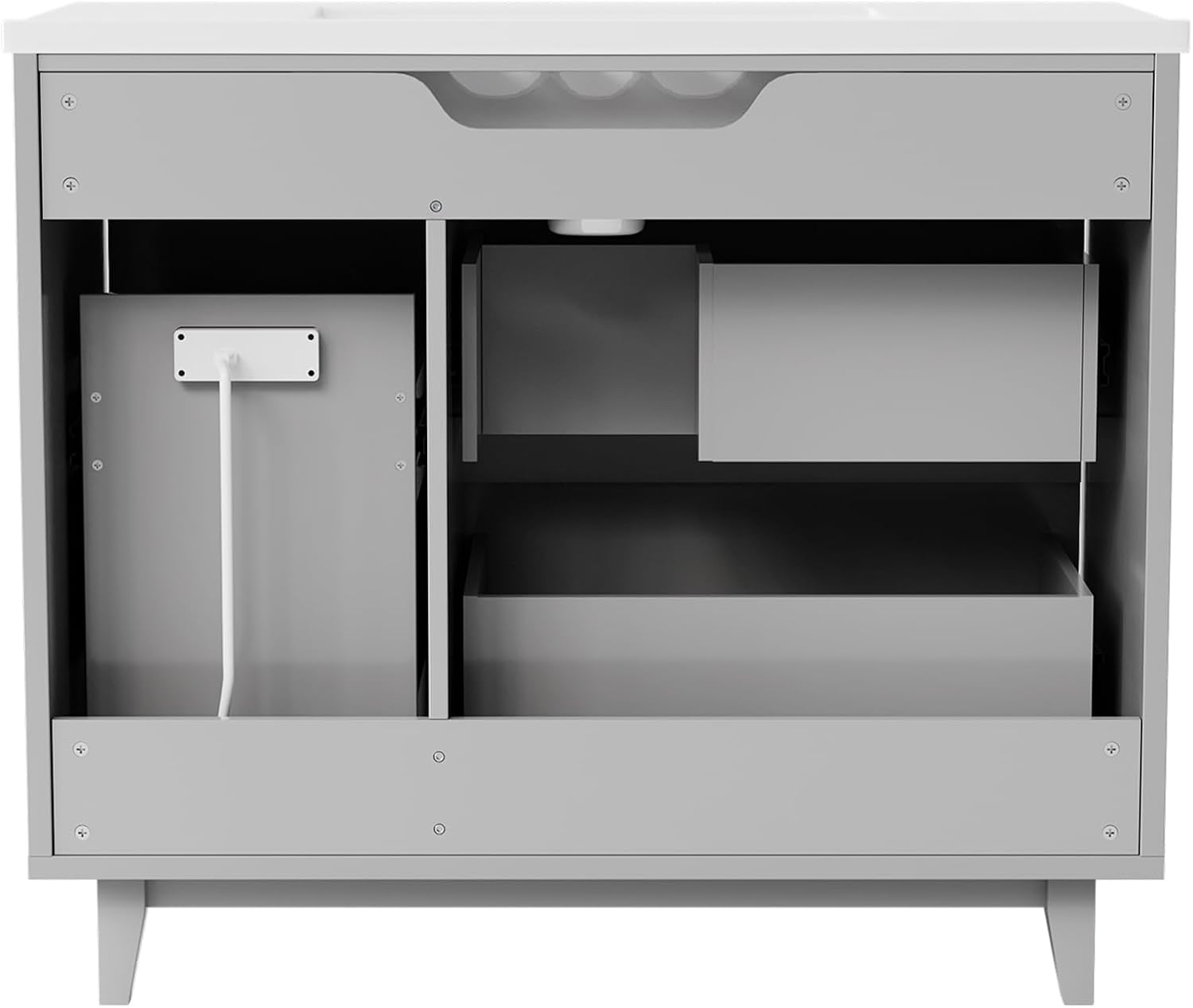 37'' Standard Size Bathroom Vanity with Tops, 3 Drawers, Built-in Power Outlet, Storage Unit (Gray,Assembly Required)