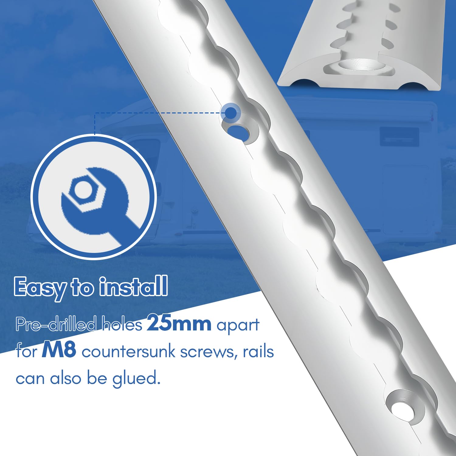 16 Stück 1M Airlineschiene halbrunde Form mit 8X Endkappen, 10x einfach Alu Fitting Max. Tragfähigkeit 1.7t, mit Bohrungen eloxiert Airlineschienen Set, Für LKWs Transporter Wohnmobile