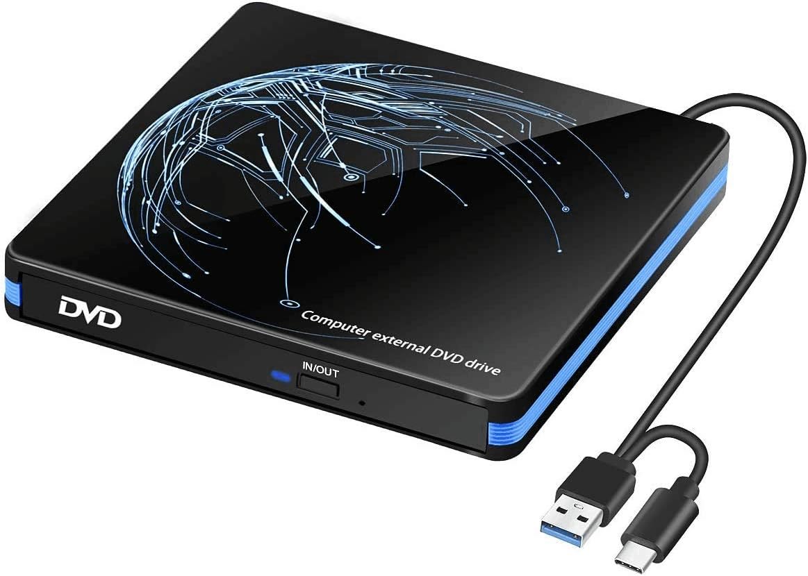 BEVA External DVD Drive, USB 3.0 Type-C CD DVD +/-RW Optical Drive USB C Burner Slim CD/DVD ROM Rewriter Writer Reader Portable for PC Laptop Desktop MacBook Mac Windows 7/8.1/10 Linux OS Apple