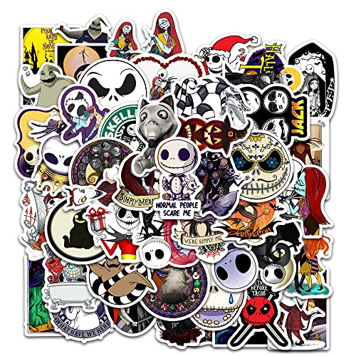 BARISC 50pcs Nightmare Before Christmas Stickers for Laptop Water Bottles Hydroflask Vinyl Waterproof Anime Decals for Kids Boys Girls Teens Unisex Adults Men Women Comic Fans