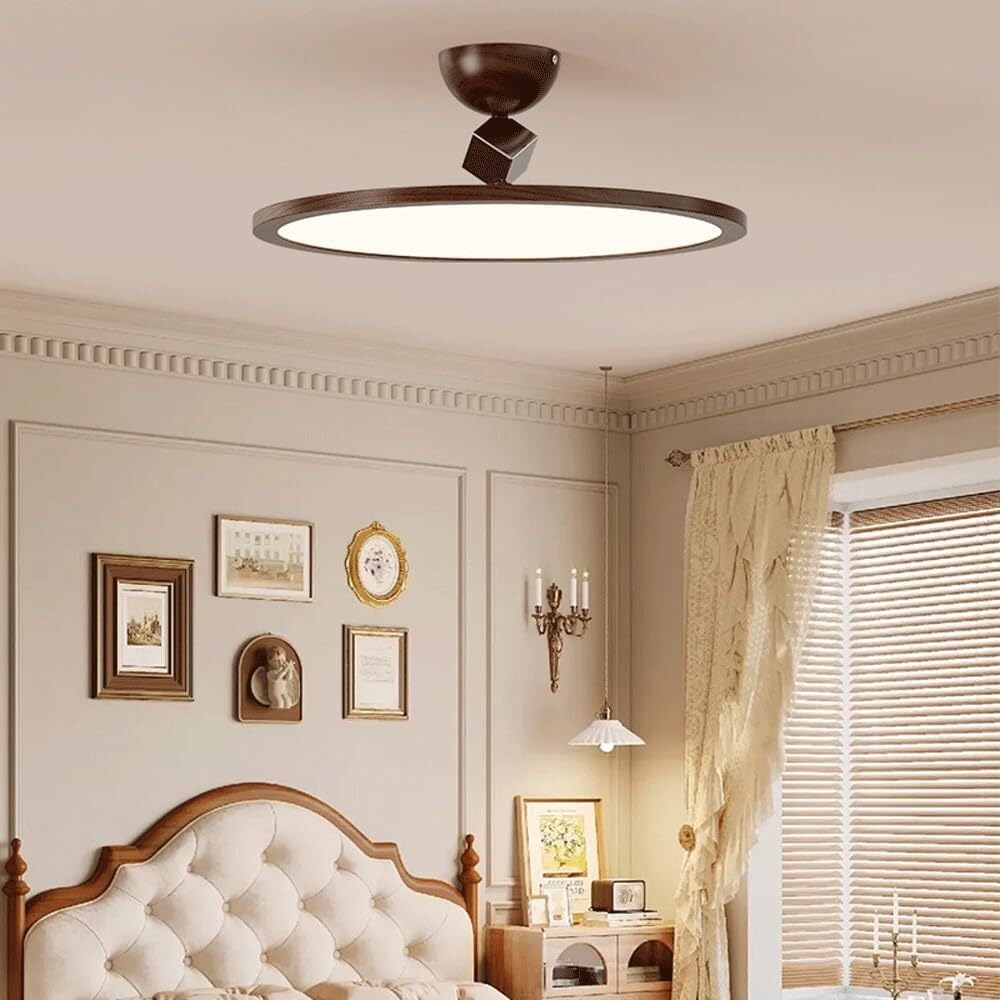 LED Close to Ceiling Light, Round Shape Flush Mount Ceiling Lighting Fixture, Walnut Wood Grain Color Metal Light, Minimalist Kitchen Light Fixtures for Bedroom, Entryway, Laundry Room