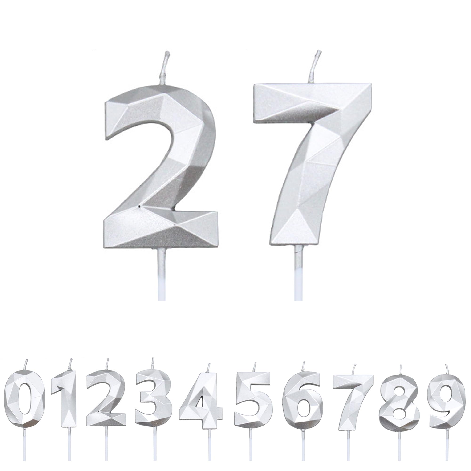 Fuzvol Silver Birthday Cake Candles, Number 27 Candle,Cake Topper Decorations