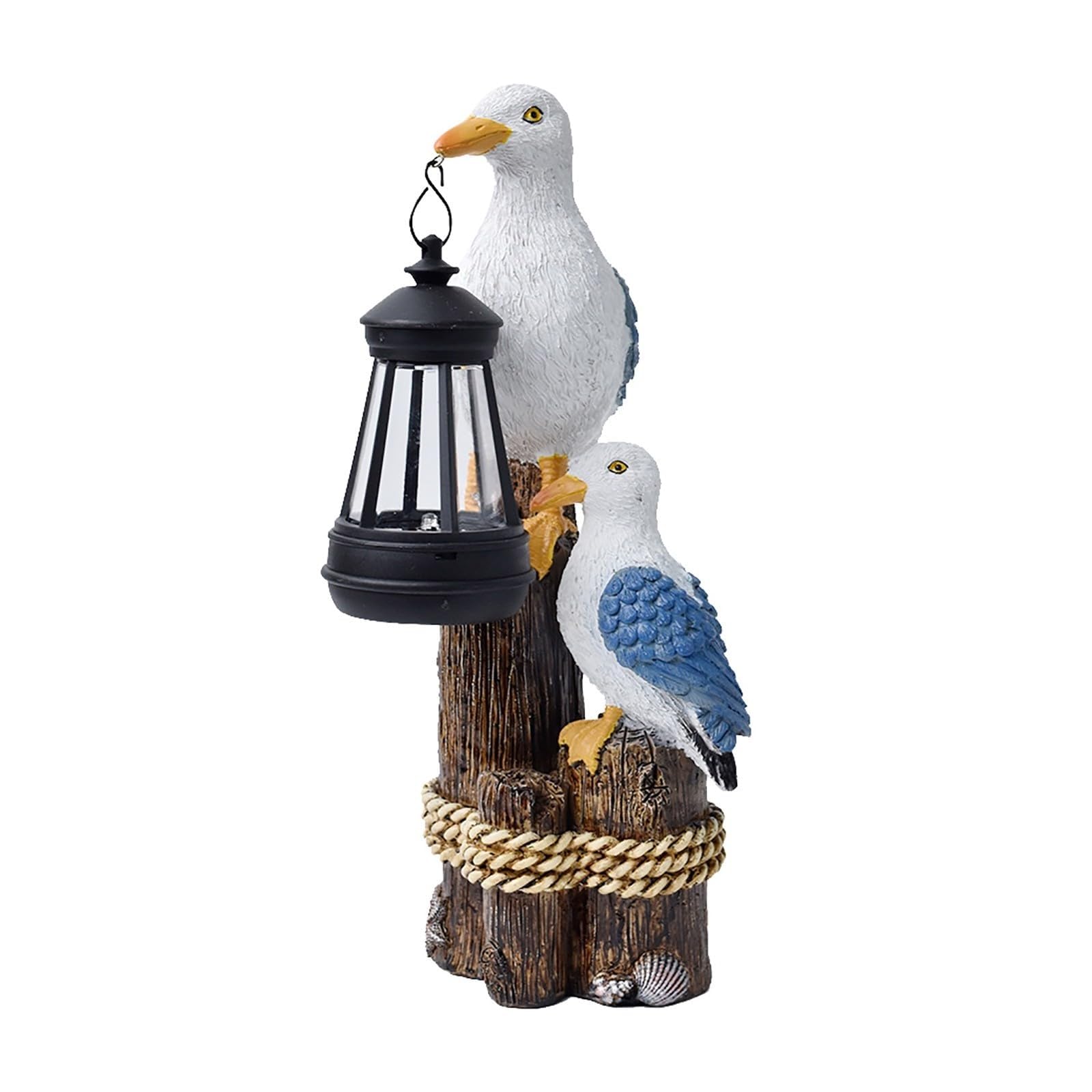 YUZDNM Solar Animal Statues with Lantern Resin Seabird Pelican Figurine Standing on a Tree Stump with Solar LED Light, Mediterranean Style Sculptures for Porch Patio Balcony Yard Decor(#d)