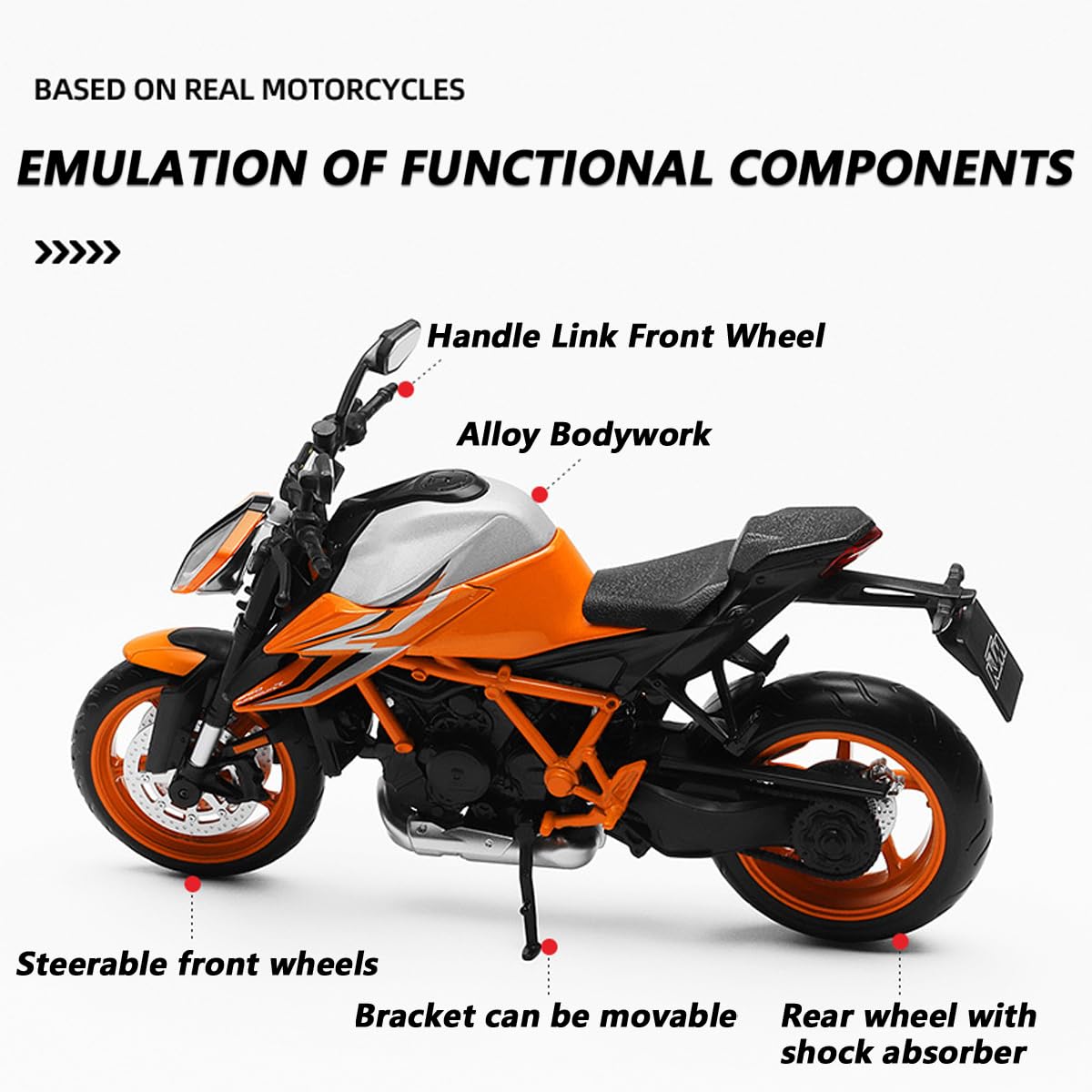 Fuwraixis 1/12 Scala Motocicletta in lega, 1290 Super Duke R Modelli di moto popolari, Giocattoli da Racing Car, Oggetti da collezione e decorativi, Regali per ragazzi e adulti