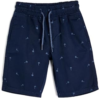 شورت تشينو قطن منقوش للأولاد بعمر 6 إلى 7 سنوات من كوتون، تصميم كحلي 7D0