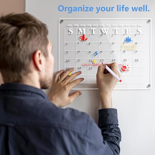 Miniatura 2 de Calendario magnético para nevera, calendario de borrado en seco para refrigerador, paquete de 2 unidades de 12 x 16 pulgadas, tableros de