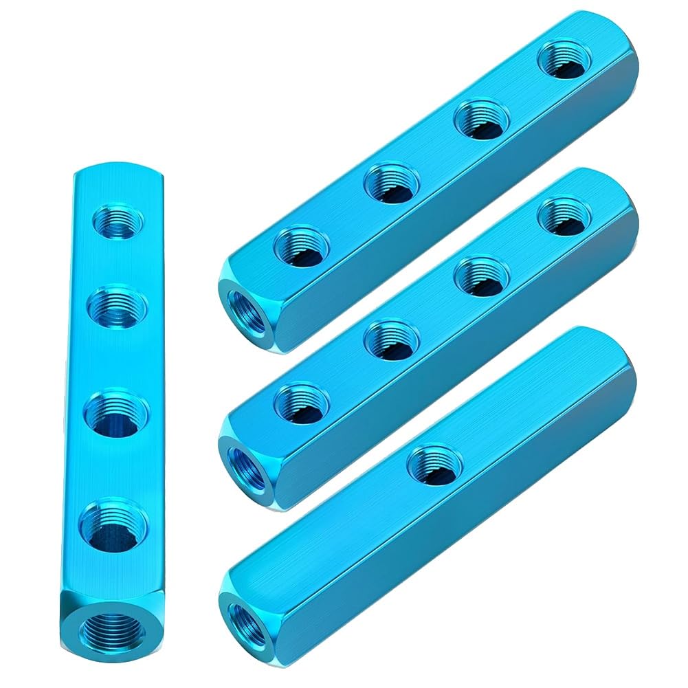 UDSKNV[KSL Air Compressor Manifold 4Pcs 4 Way 7 Port, 1/4" Output Port 1/4" Supply Port Aluminum Air Distribution Block Splitter