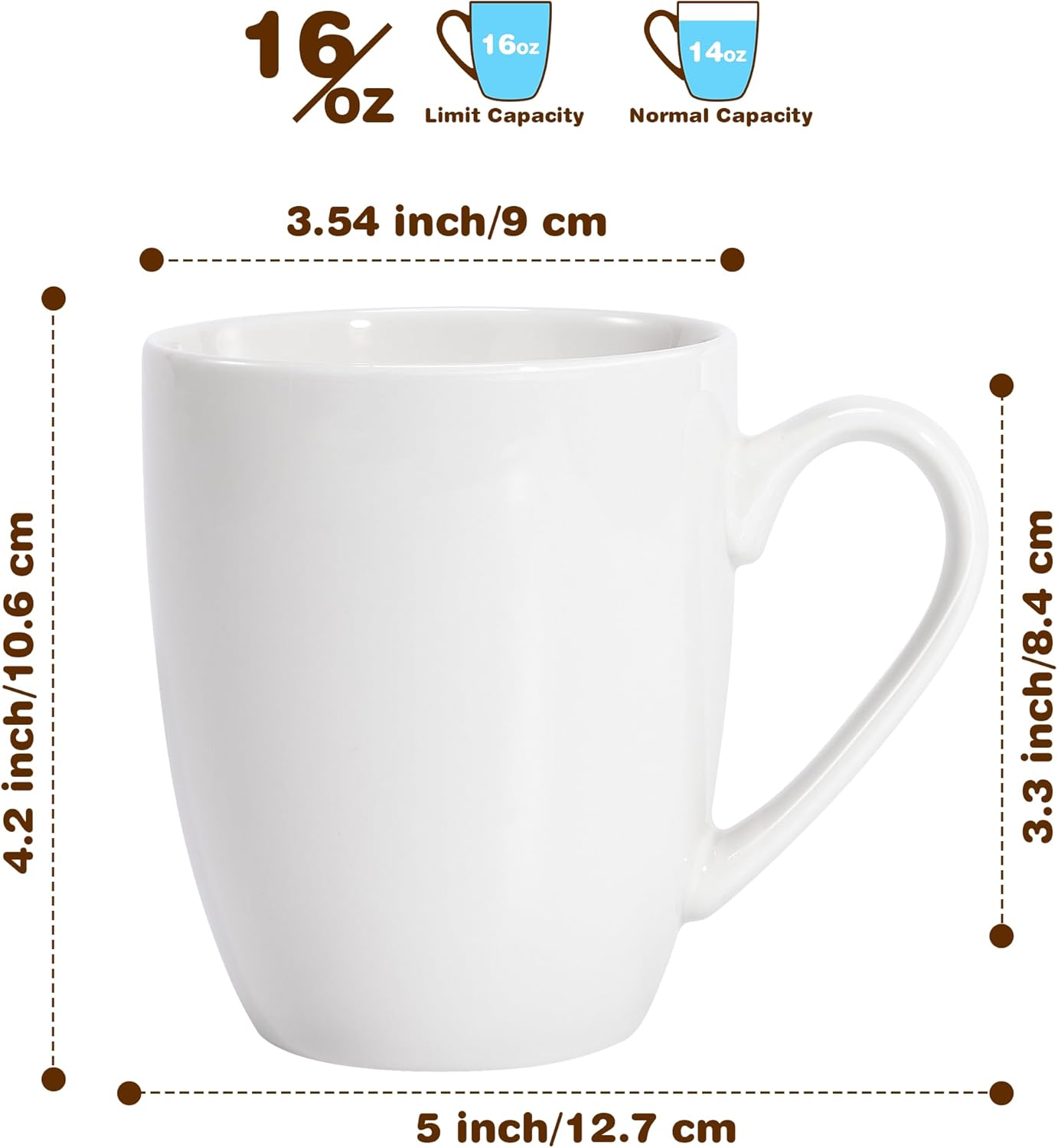 Urbanstrive 16 oz Large Coffee Mugs Set of 6 Ceramic Coffee Mug White Coffee Cups Tea Cups Idea Gift for Women Men House Warming Gifts New Home Office, 6 Pack (White) - Image 2