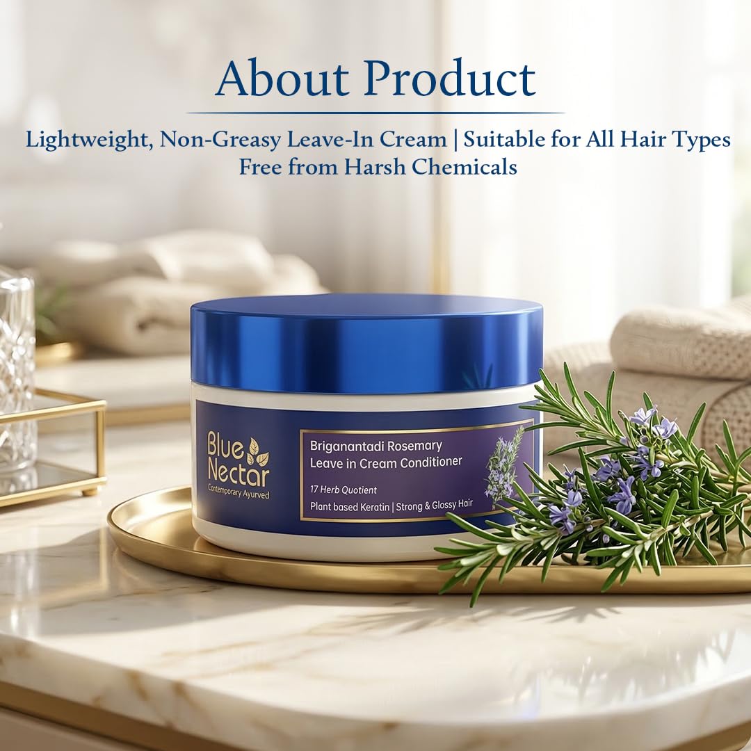Blue Nectar Crème après-shampoing sans rinçage au romarin | Contrôle des frisottis pour cheveux lisses et faciles à coiffer | Tous types de cheveux (16 herbes, 200 g)