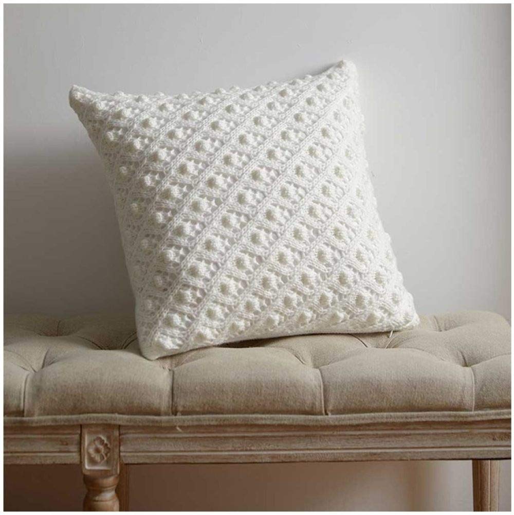 Vintage Crochet Knitted Cushion Cover Pink Beige Yellow Merbau Pillow Cover Home Sofa Bed Living Room 45x45cm Pillowcase,Whtie,1 Piece 45x45cm