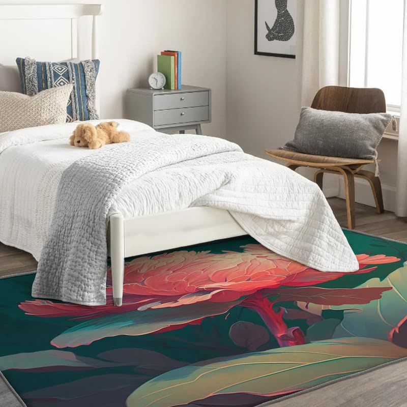 Miniatura 3 de Alfombras florales para dormitorio, sala de estar, 6 x 9 pies, lavables, antideslizantes, suaves, de pelo bajo, alfombra de área para dormitorio,