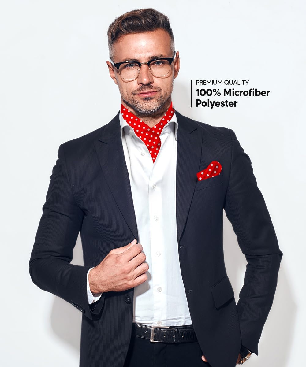 Polka Dot Ascot & Pocket Square Set for Men - Ascot Cravat & Handkerchief Set