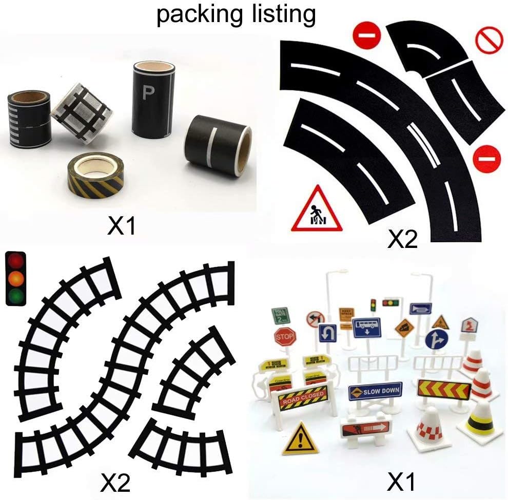 Road Tape for Toy Cars & Trains Black Track 3 Rolls Road Tape 197 inch by 1.9 inch, Packing Traffic Signs Stick to Floors and Walls, Quick Cleanup, for Kids Car Play Gift