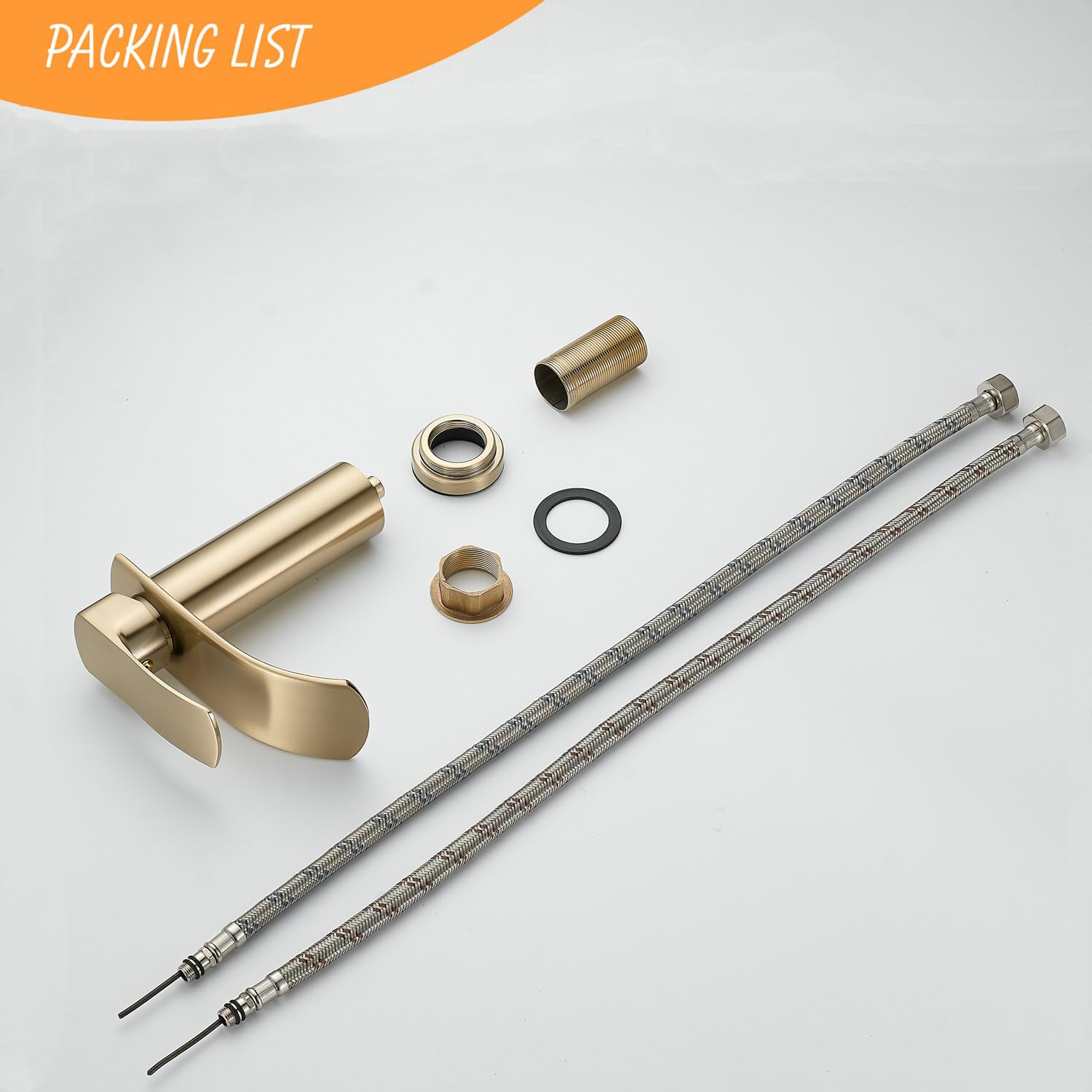 Beelee, rubinetto monoforo con miscelatore a cascata, con attacco G3/8" per acqua fredda e calda, oro spazzolato, rubinetto moderno per lavabo da bagno