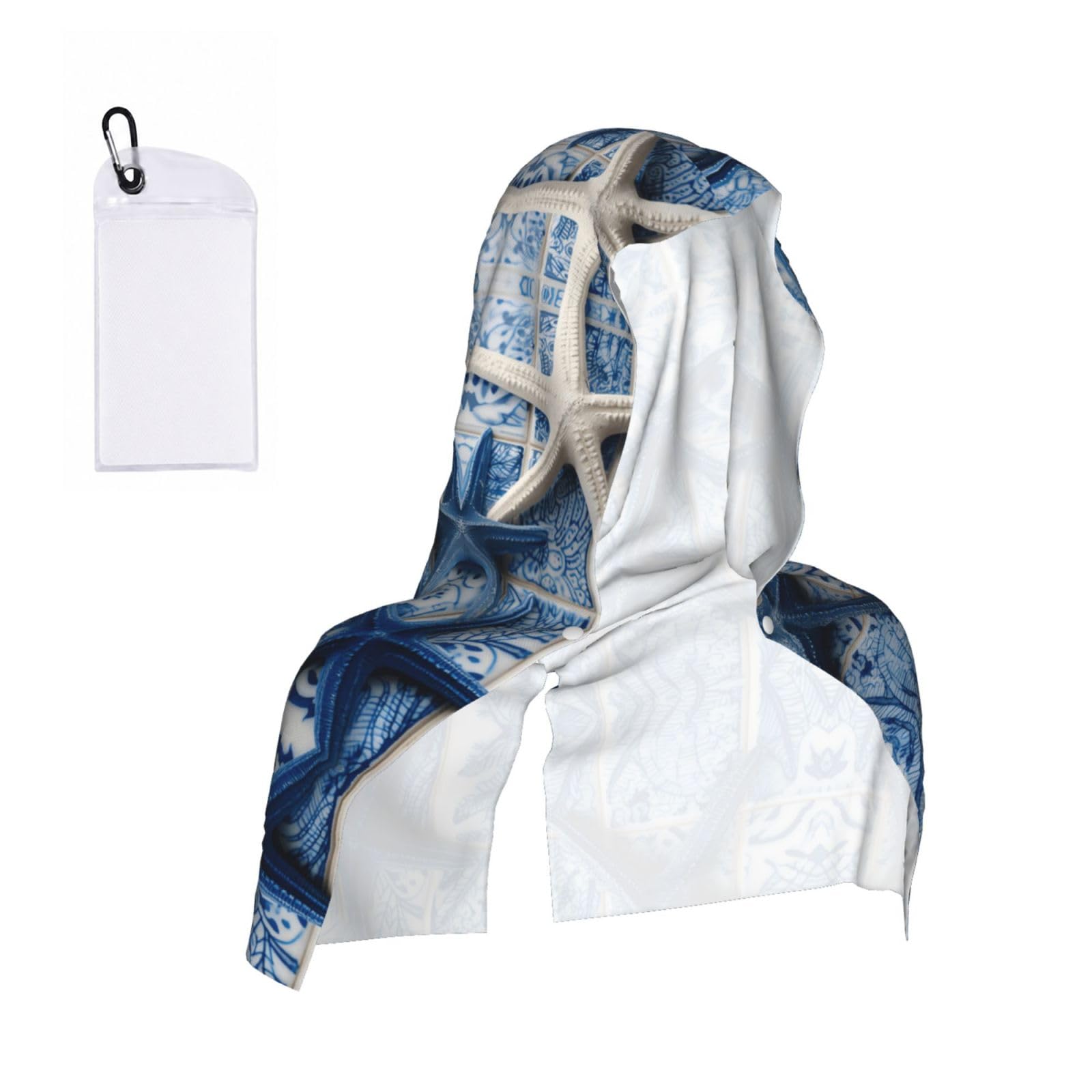 WXWJSHMGC Starfish Print Cooling Hoodie Towel, Cooling Towels For Neck And Face Sun Protection Instant Cool Hoodie(Sport/Camping/Work Out/Hot Weather)