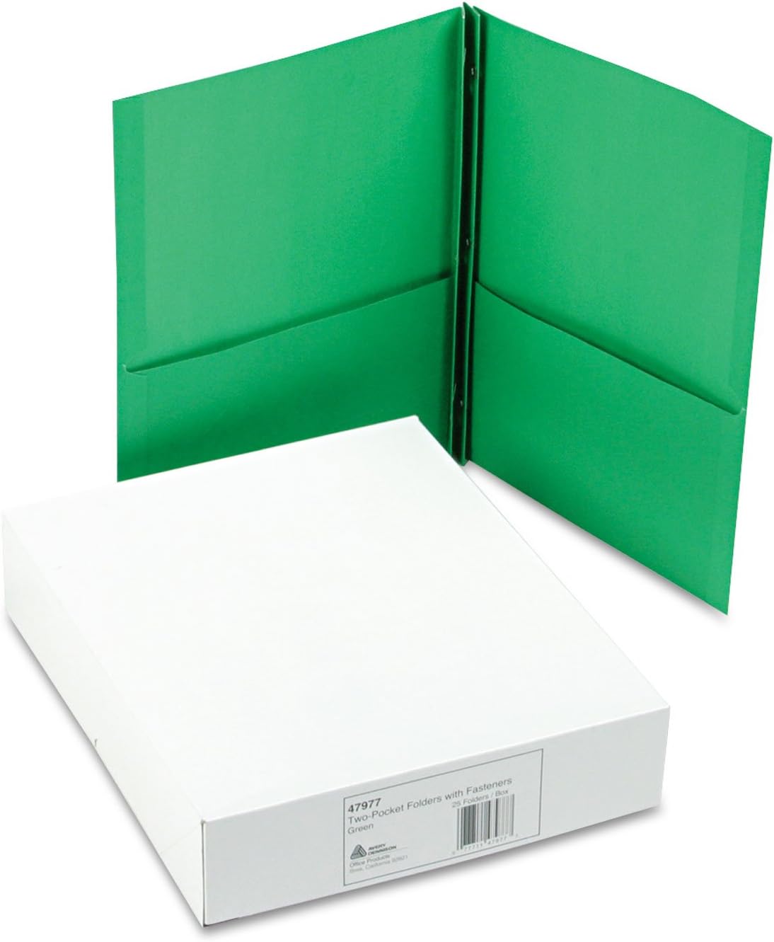 AVERY 47977 Two-Pocket Folder, Prong Fastener, Letter, 1/2" Capacity, Green (Box of 25)
