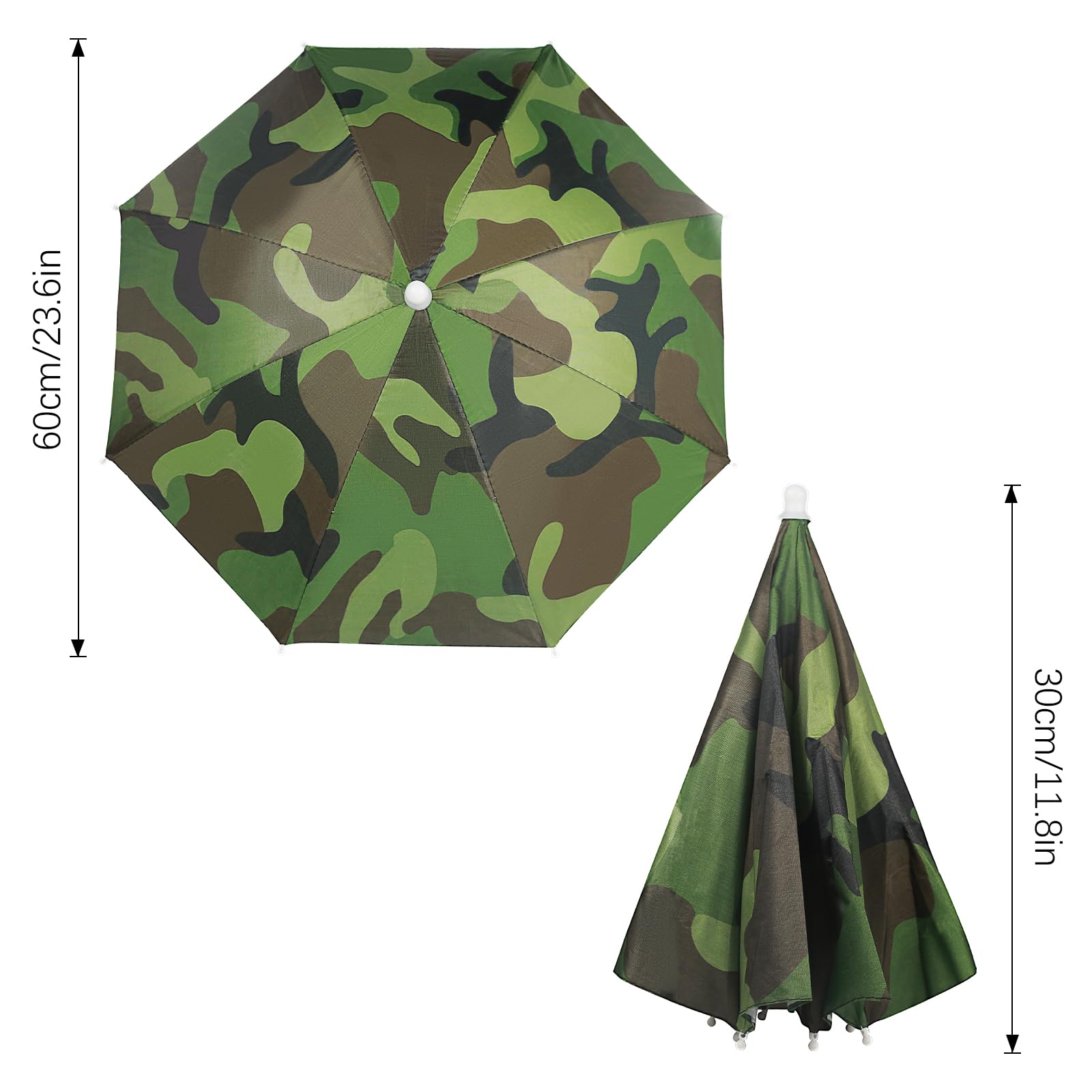 Realure 2 Piezas Sombrero Paraguas Camuflaje 53cm con Banda Elástica para Pesca Playa Camping