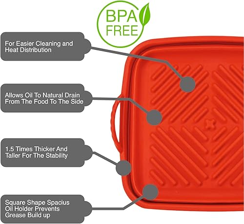 Miniatura 8 de BORMELO Paquete de 2 forros para freidora de aire, accesorios de silicona para bandeja de freidora de aire. Bandejas reutilizables para hornear