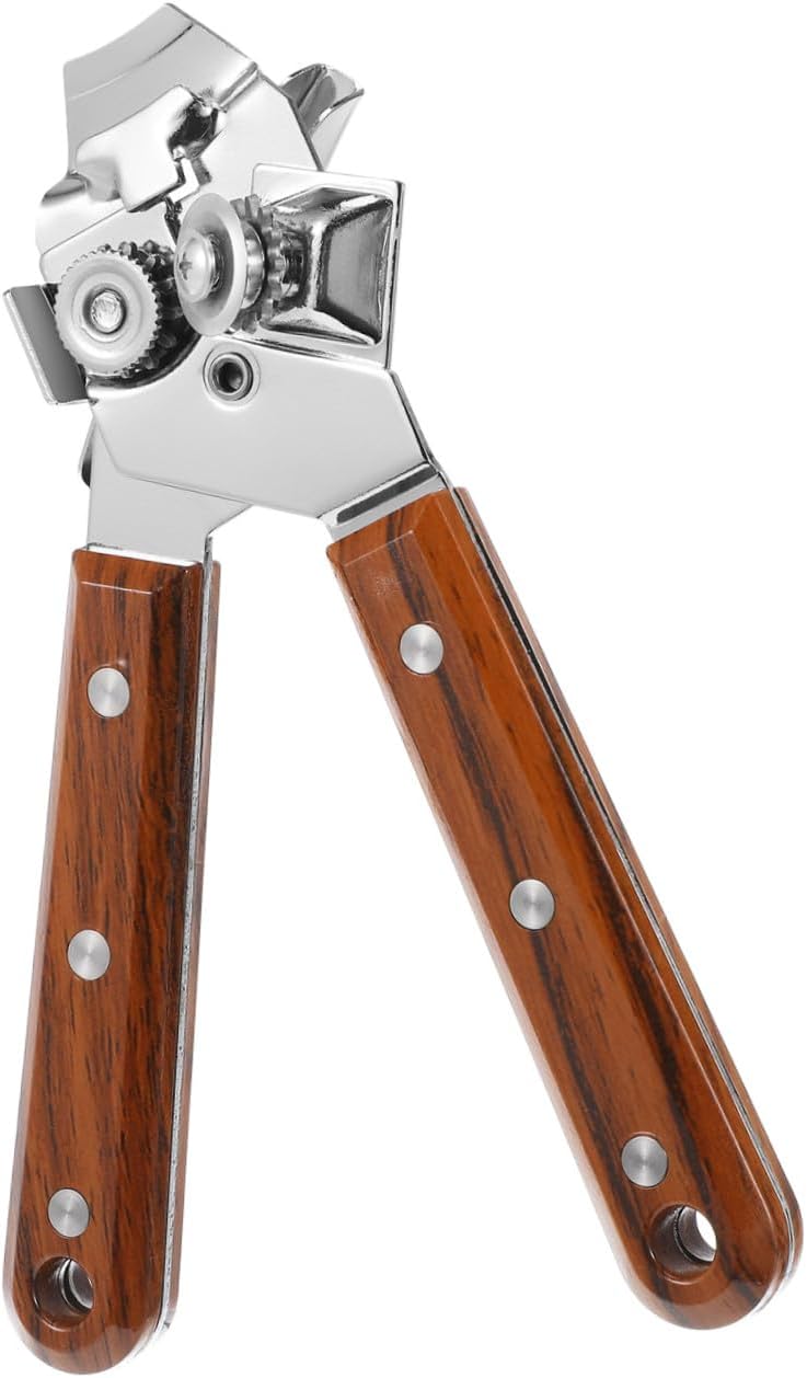 Sturdy Can Opener Multi-function Bottle Opener Wooden Handle Stainless Steel Camping Essential