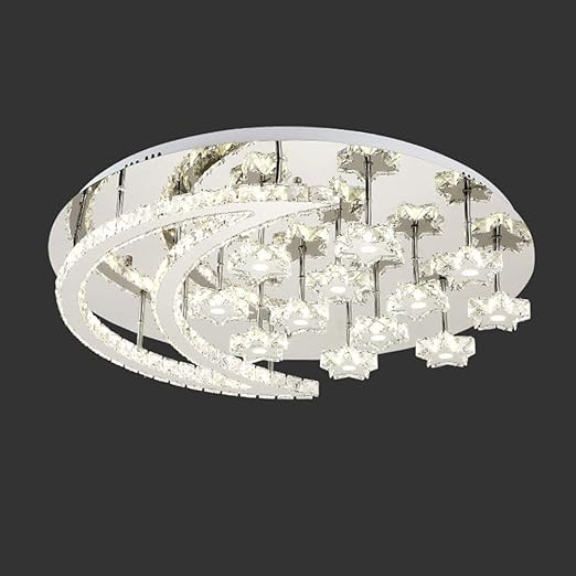 Generic Luxurious LED Silver Crystal s Moon Ceiling Lamp 3 Colors White Natural Warm Light Stainless Steel Chandelier Villa Hotel Dining Living Room Bedroom Luxury