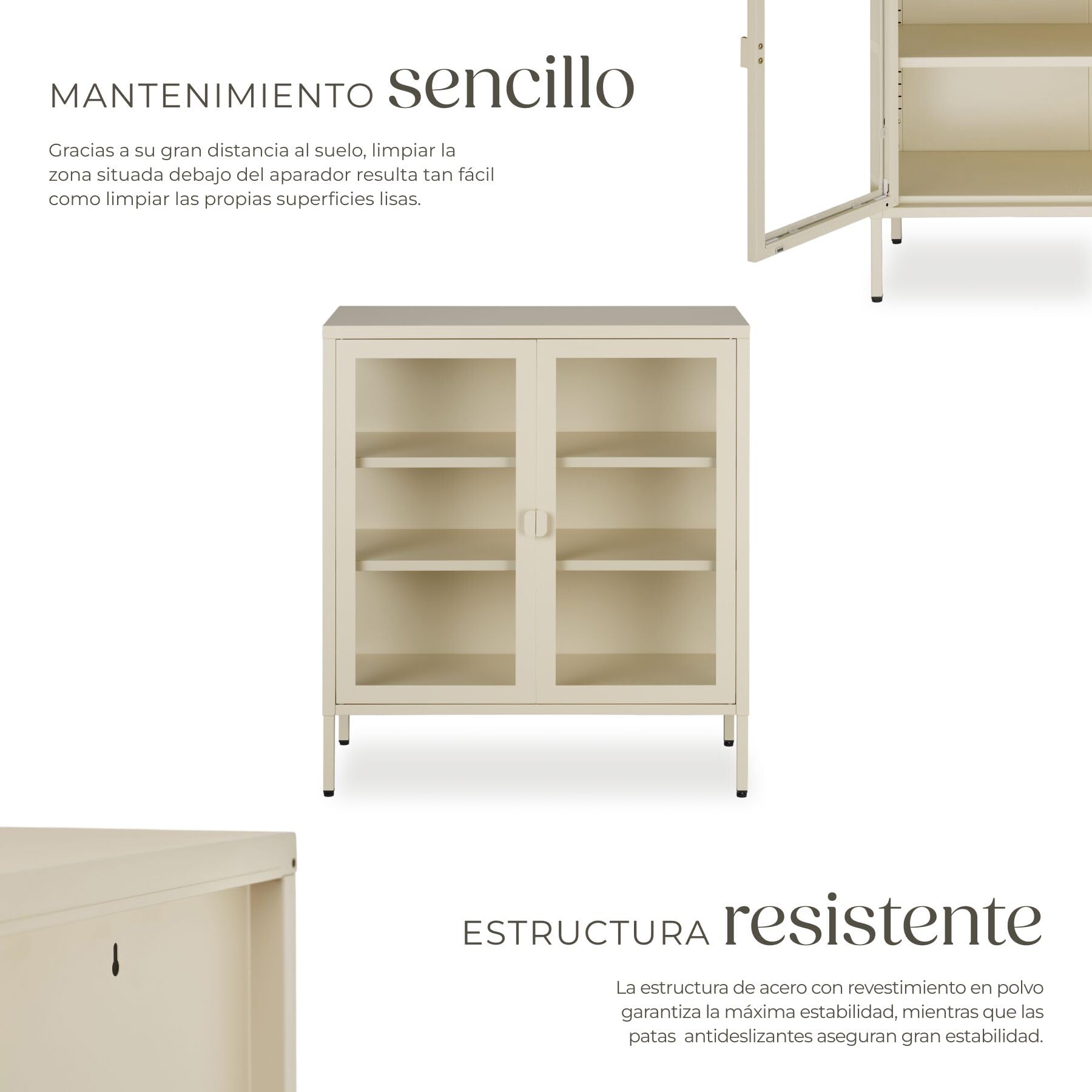 tectake® Vitrina Expositora con Puertas de Cristal con Cierre Magnético, Mueble Baño con Estantes Ajustables, Estanterias Almacenaje con Patas Ajustables, Estanteria - Crema