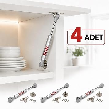 (4 Adet) Dolap Kapak Amortisörü 80N Gri 20 cm Gazlı Piston Kapak Hidroliği Mutfak Dolabı Pistonu